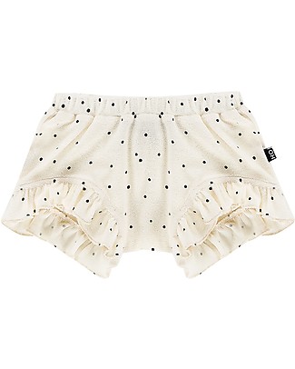 House of Jamie Pantaloncini Baby con Volant - Panna con Pois Neri - Spugna di cotone bio Pantaloni Corti