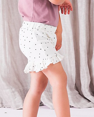 House of Jamie Pantaloncini Baby con Volant - Panna con Pois Neri - Spugna di cotone bio Pantaloni Corti