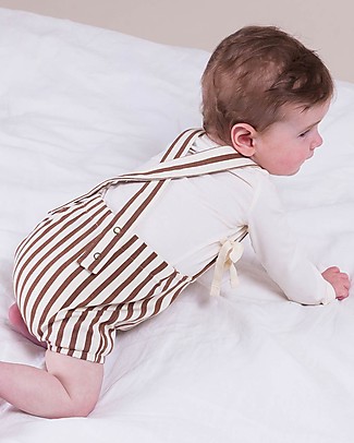 House of Jamie Salopette Baby - Righe Caramello - Cotone bio Salopette
