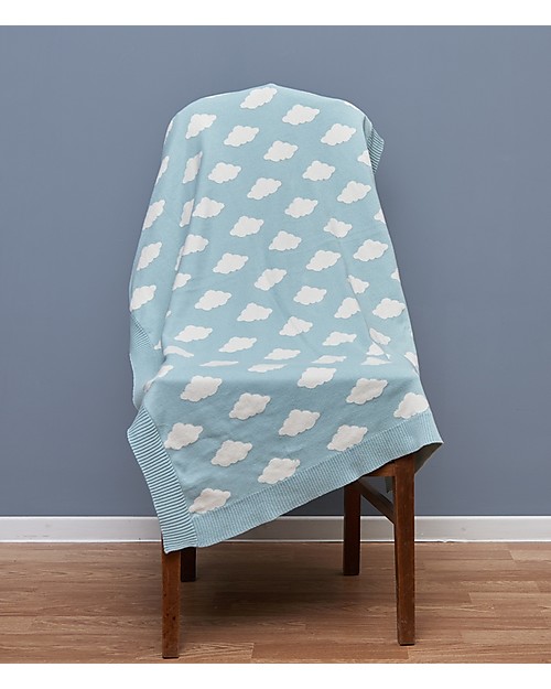 Huggee Copertina Baby Lavorata a Maglia, Grandi Nuvole, 100% Cotone Bio - 110x75 cm Swaddle di Mussola