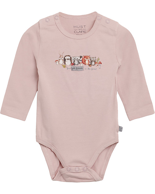 Hust&Claire Body a Maniche Lunghe Bebe - Stelline Rosa/Riccio - Cotone Elasticizzato Body Manica Lunga