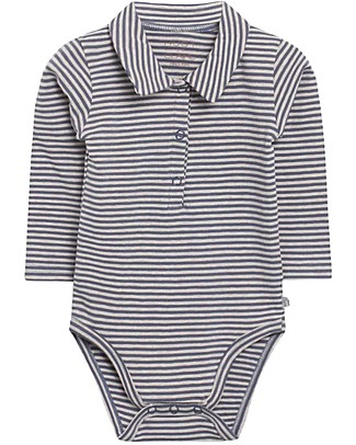 Hust&Claire Body a Maniche Lunghe con Colletto Bennie - Righe Blu - Cotone Elasticizzato Body Manica Lunga