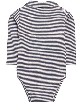 Hust&Claire Body a Maniche Lunghe con Colletto Bennie - Righe Blu - Cotone Elasticizzato Body Manica Lunga