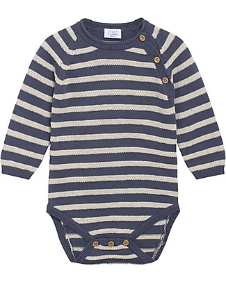 Hust&Claire Body a Righe Lavorato a Maglia - Blu - 100% Cotone Body Manica Lunga