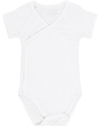Hust&Claire Body Bun con Apertura Asimmetrica, Bianco - Viscosa di Bambù Elasticizzato Body Manica Corta