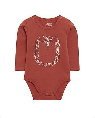 Hust&Claire Body con Fantasia Riccio Bebe - Ruggine - Cotone Elasticizzato Body Manica Lunga