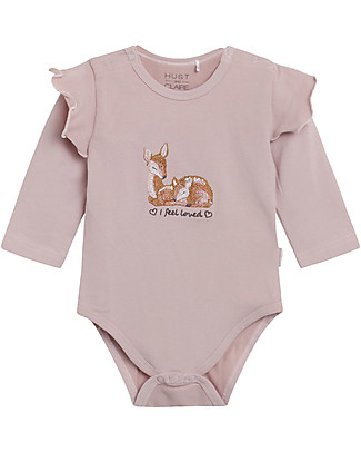 Hust&Claire Body Maniche Lunghe con Volant Betri - Cerbiatto/Rosa Antico - Cotone elasticizzato Body Manica Lunga