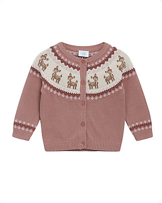 Hust&Claire Cardigan con Fantasia Cervo Charme - Rosa - 100% Cotone bio Cardigan