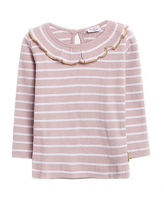 Hust&Claire Maglia Maniche Lunghe a Costine Alma - Righe Rosa - Cotone bio elasticizzato Maglie Manica Lunga