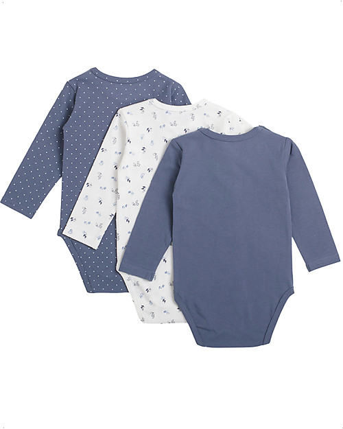 Hust&Claire Pacco da 3 Body Base - Blu - Cotone Elasticizzato Body Manica Lunga