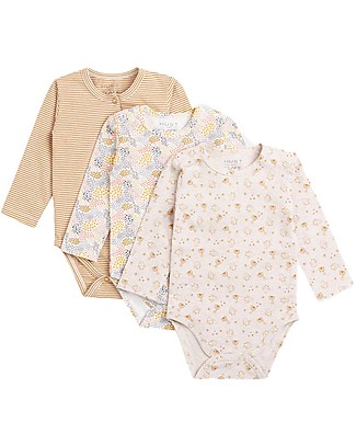 Hust&Claire Pacco da 3 Body Manica Lunga Base - Giallo Ocra - Cotone elasticizzato Body Manica Lunga