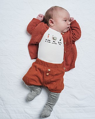 Hust&Claire Pantaloncini Bebè con Bottoncini in Legno Hei - Rosso Piccante - 100% cotone bio Pantaloni Lunghi