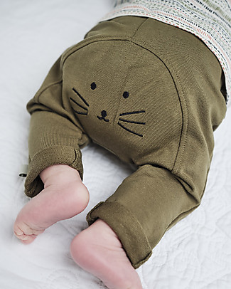 Hust&Claire Pantaloni Bebè Go - Verde Oliva - Cotone bio elasticizzato Pantaloni Lunghi