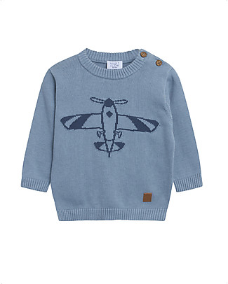 Hust&Claire Pullover con Fantasia Aeroplano Pilou - Blu - Cotone bio Maglioni
