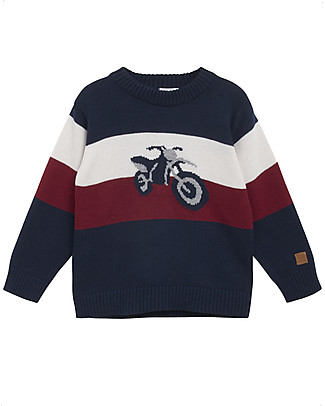 Hust&Claire Pullover con Fantasia Moto Paw - Blu - Cotone bio Maglioni