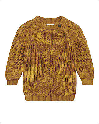 Hust&Claire Pullover Lavorato a Maglia a Coste - Ocra - 100% Cotone bio Maglioni