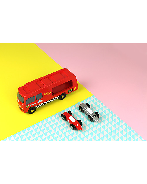 Ikonic Toys Camion Trasporta Macchinine da Corsa In Legno- Con 2 macchine incluse Macchine e Trenini  in Legno