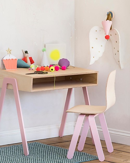 In2Wood Scrivania in Legno - Rosa - Ideale da 2 a 6 anni! Scrivanie