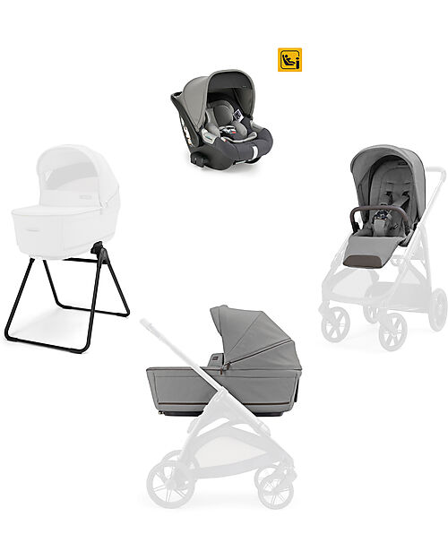 Inglesina Aptica System Quattro - Crystal Grey- Seduta All Season + Culla Open Up + Standup + Seggiolino Auto Darwin Passeggini Classici