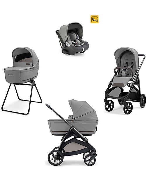 Inglesina Aptica System Quattro - Crystal Grey - Seduta All Season + Culla Open Up + Standup + Seggiolino Auto Darwin + Telaio Litio Passeggini Trio e Duo