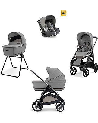 Inglesina Aptica System Quattro - Crystal Grey - Seduta All Season + Culla Open Up + Standup + Seggiolino Auto Darwin + Telaio Litio Passeggini Trio e Duo