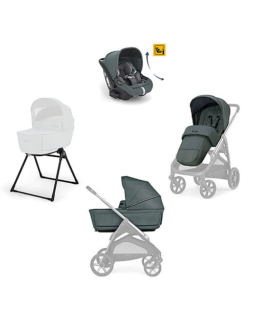 Inglesina Aptica System Quattro - Emerald Green - Seduta All Season + Culla Open Up + Standup + Seggiolino Auto Darwin Recline Passeggini Trio e Duo