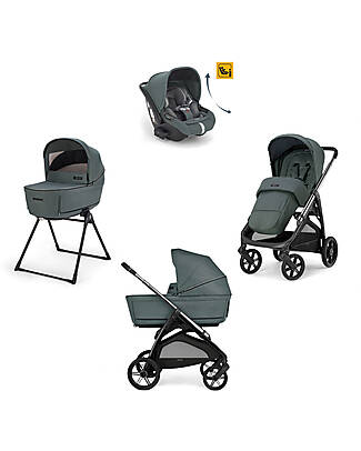 Inglesina Aptica System Quattro - Emerald Green - Stroller + Standup Cradle + Darwin Recline Car Seat Trio and Duo Strollers