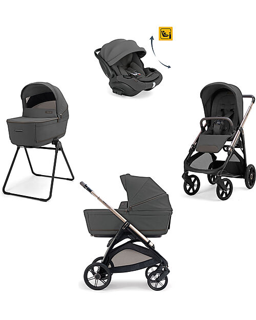 Inglesina Aptica System Quattro - Marble Grey - Passeggino + Culla Standup + Seggiolino Auto Darwin Recline EVO + Telaio Palladio Passeggini Classici