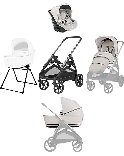 Inglesina Aptica System Quattro - Opal Ivory - Passeggino + Culla Standup + Seggiolino Auto Darwin Passeggini Trio e Duo