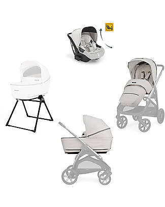 Inglesina Aptica System Quattro - Opal Ivory - Seduta All Season + Culla Open Up + Standup + Seggiolino Auto Darwin Recline Passeggini Trio e Duo