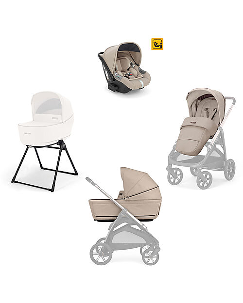 Inglesina Aptica System Quattro - Pashmina Beige - Seduta All Season + Culla Open Up + Standup + Seggiolino Auto Darwin Passeggini Trio e Duo
