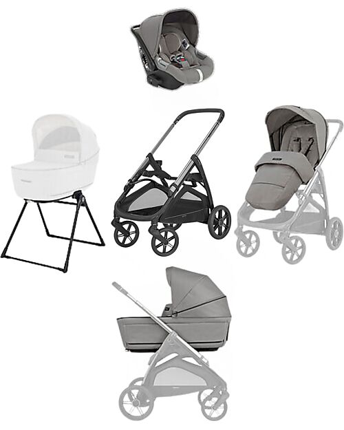 Inglesina Aptica System Quattro - Platinum Grey - Passeggino + Culla Standup + Seggiolino Auto Darwin Passeggini Trio e Duo