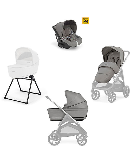Inglesina Aptica System Quattro - Platinum Grey - Seduta All Season + Culla Open Up + Standup + Seggiolino Auto Darwin Passeggini Trio e Duo