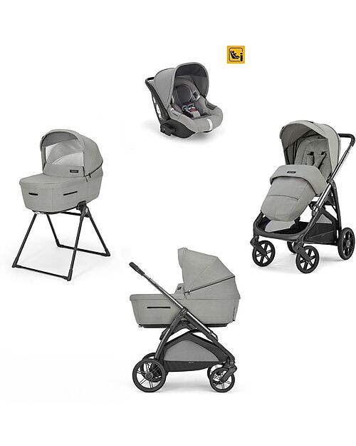 Inglesina Aptica System Quattro - Satin Grey - Passeggino + Culla Standup + Seggiolino Auto Darwin Passeggini Trio e Duo