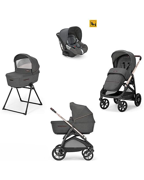 Inglesina Aptica System Quattro - Velvet Grey - Passeggino + Culla Standup + Seggiolino Auto Darwin	 Passeggini Trio e Duo