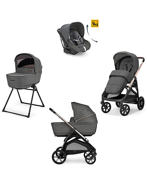 Inglesina Aptica System Quattro - Velvet Grey - Passeggino + Culla Standup + Seggiolino Auto Darwin Recline Passeggini Trio e Duo