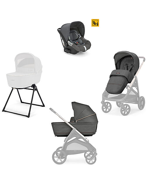 Inglesina Aptica System Quattro - Velvet Grey - Seduta All Season + Culla Open Up + Standup + Seggiolino Auto Darwin Passeggini Trio e Duo