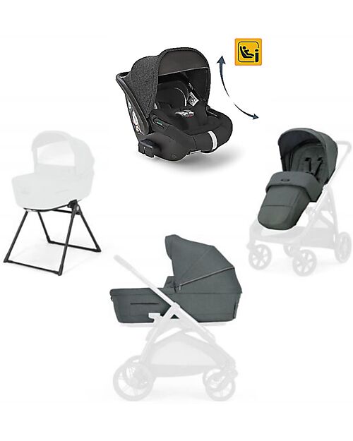 Inglesina Aptica System Trio - Emerald Green -  Seduta Passeggino + Culla Standup + Seggiolino Auto Darwin Recline Passeggini Trio e Duo