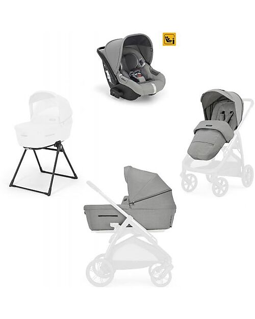 Inglesina Aptica System Trio - Satin Grey - Seduta Passeggino + Culla Standup + Seggiolino Auto Darwin Passeggini Trio e Duo