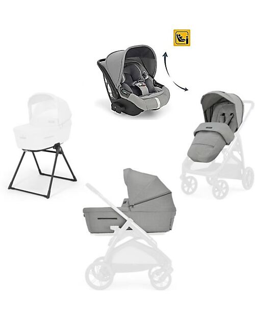 Inglesina Aptica System Trio - Satin Grey - Seduta Passeggino + Culla Standup + Seggiolino Auto Darwin Recline Passeggini Trio e Duo