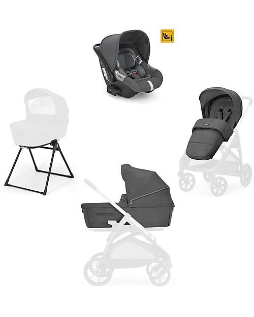 Inglesina Aptica System Trio - Velvet Grey - Seduta Passeggino + Culla Standup + Seggiolino Auto Darwin Passeggini Trio e Duo
