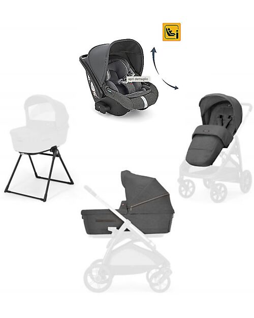 Inglesina Aptica System Trio - Velvet Grey - Seduta Passeggino + Culla Standup + Seggiolino Auto Darwin Recline Passeggini Trio e Duo