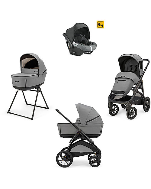Inglesina Aptica XT System Quattro - Canyon Grey - Seduta All Season + Culla Open Up + Standup + Seggiolino Auto Darwin Passeggini Trio e Duo