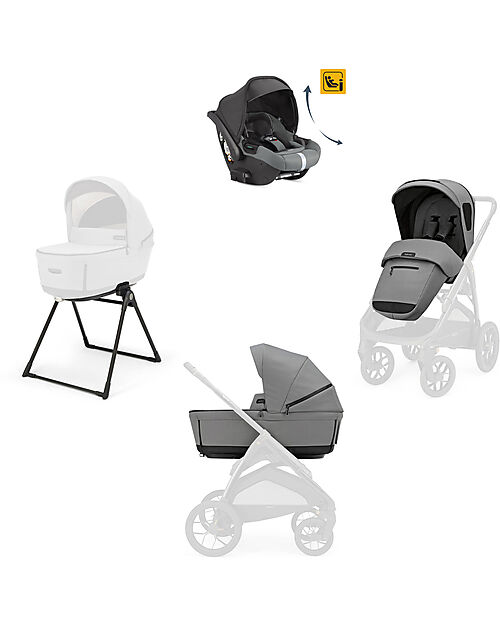 Inglesina Aptica XT System Quattro - Canyon Grey - Seduta All Season + Culla Open Up + Standup + Seggiolino Auto Darwin Recline Passeggini Trio e Duo