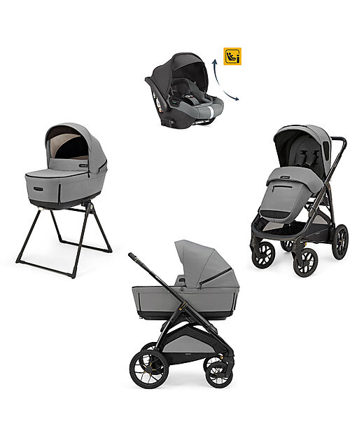 Inglesina Aptica XT System Quattro - Canyon Grey - Seduta All Season + Culla Open Up + Standup + Seggiolino Auto Darwin Recline Passeggini Trio e Duo