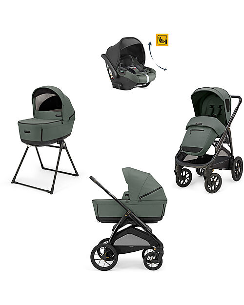 Inglesina Aptica XT System Quattro - Taiga Green - Seduta All Season + Culla Open Up + Standup + Seggiolino Auto Darwin Recline Passeggini Trio e Duo