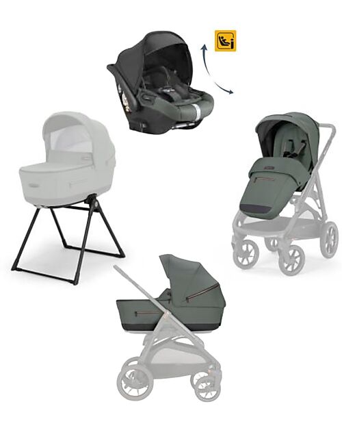 Inglesina Aptica XT System Trio - Taiga Green - Seduta Passeggino + Culla Standup + Seggiolino Auto Darwin Recline Passeggini Trio e Duo