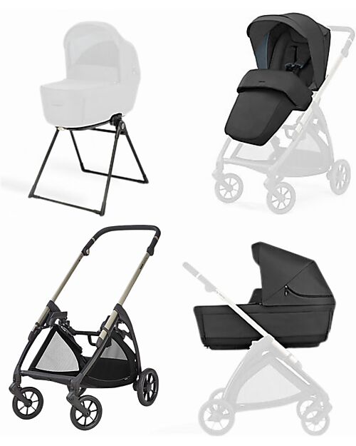 Inglesina Electa System Duo - Upper Black - Seduta All Season + Culla Open Up Passeggini Trio e Duo