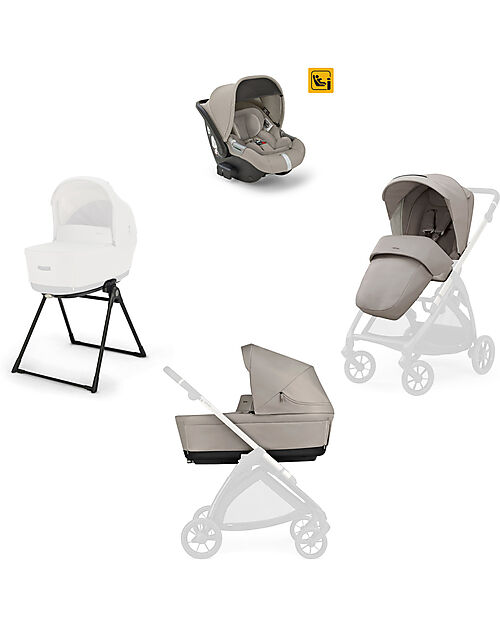 Inglesina Electa System Quattro - Battery Beige - Seduta All Season + Culla Open Up + Standup + Seggiolino Auto Darwin Passeggini Trio e Duo