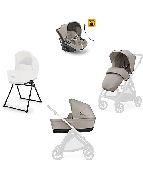 Inglesina Electa System Quattro - Battery Beige - Seduta All Season + Culla Open Up + Standup + Seggiolino Auto Darwin Recline Passeggini Trio e Duo